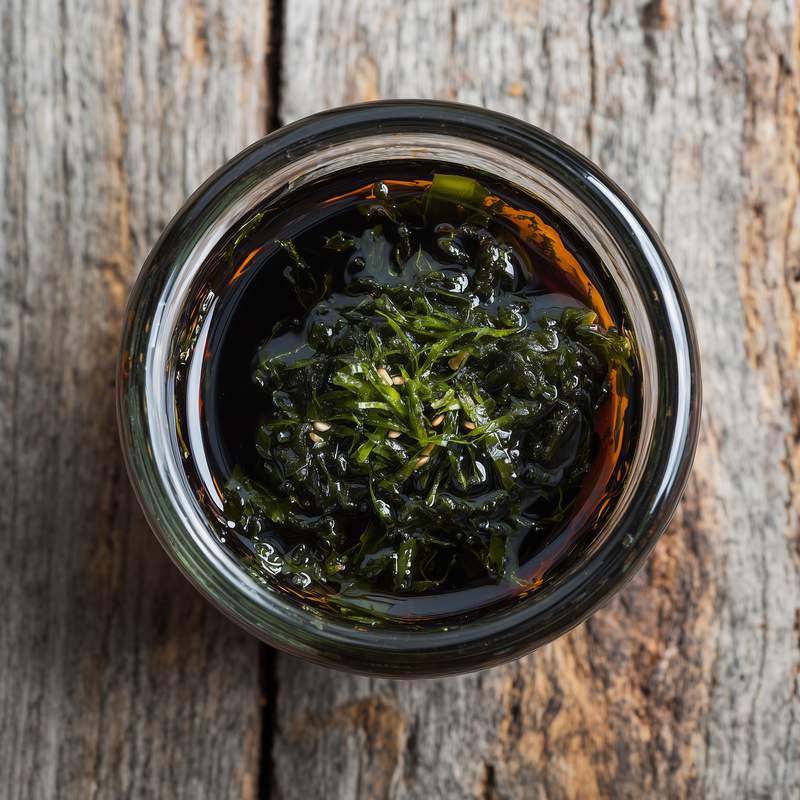 une algue alimentaire dans de la sauce mizo