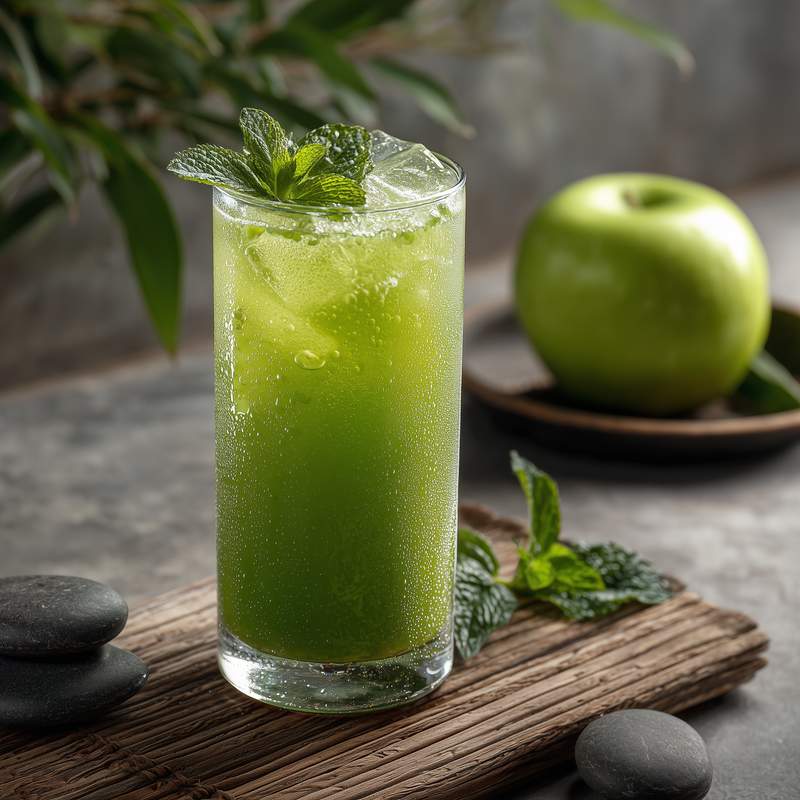 Un jus de pommes avec de la menthe et du céleri